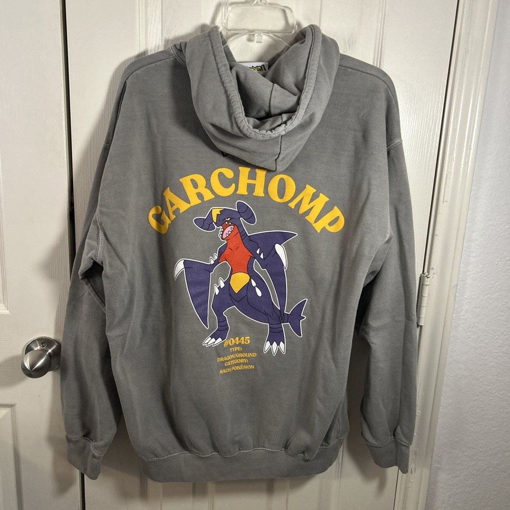 Pokemon Garchomp Hoodie Mens M Grey Graphic #0445 Baggy